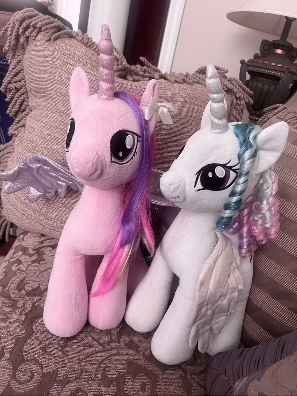 My Little Pony Pink and White Plush Unicorn Pair with Colorful Manes